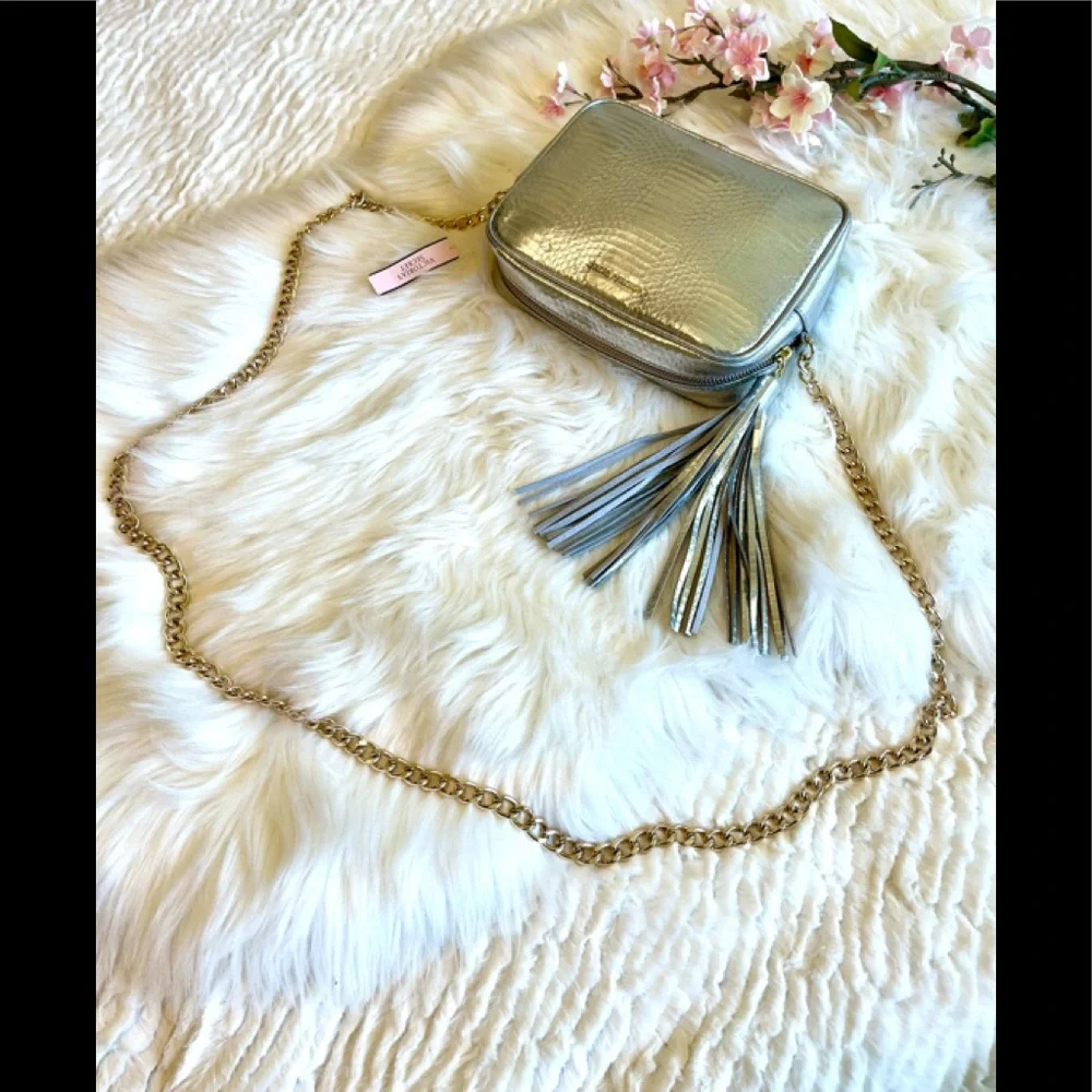 NWT Victoria Secret Silver and Gold Chain Crossbody Purse Bag - Picture 2 of 4
